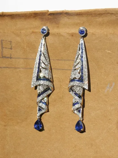 925 Sterling Silver Vintage Gemstone Art Earrings