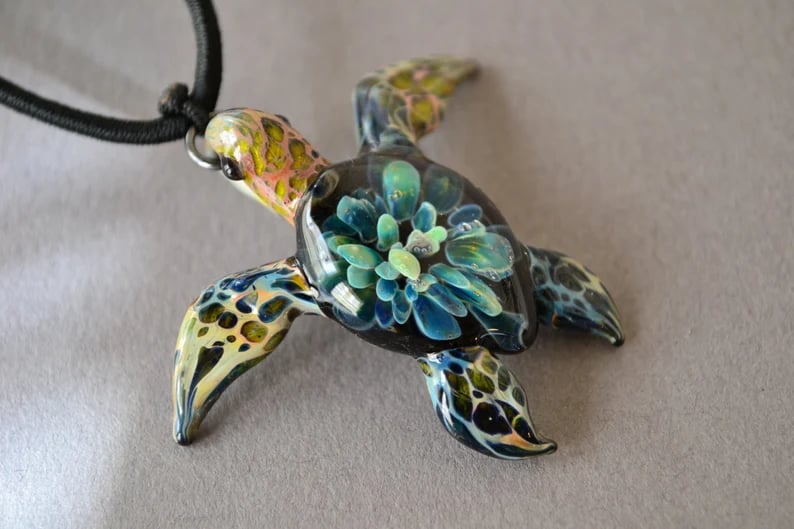 Blown Glass Pendant Necklace Sea Turtle Necklace Sea Turtle image 1