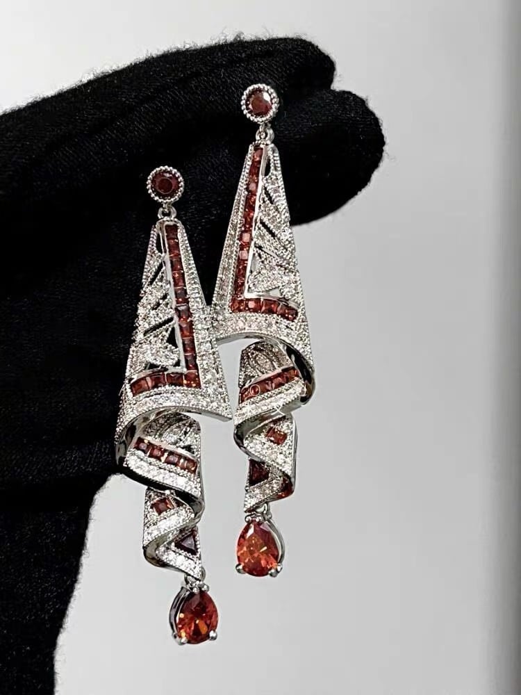 925 Sterling Silver Vintage Gemstone Art Earrings