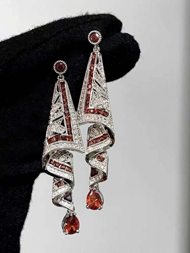 925 Sterling Silver Vintage Gemstone Art Earrings