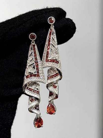 925 Sterling Silver Vintage Gemstone Art Earrings