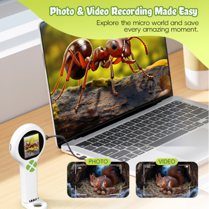 2-in-1 Pocket Microscope & Endoscope for Kids – 500X Digital Handheld Microscope with HD Screen, LED Light, Photo & Video Capture, STEM Science Exploration Kit