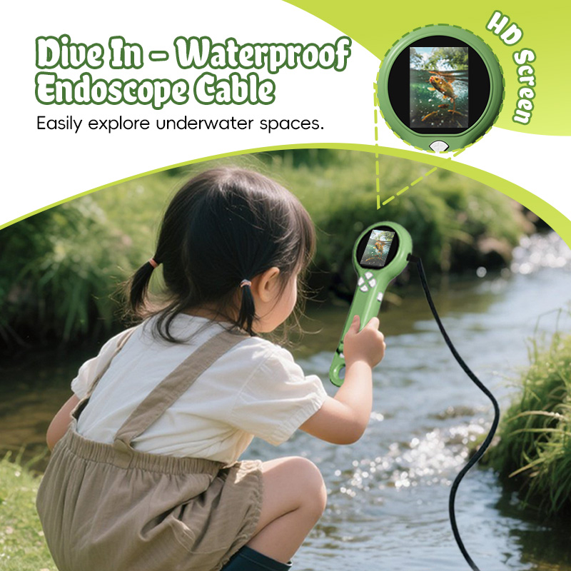 2-in-1 Pocket Microscope & Endoscope for Kids – 500X Digital Handheld Microscope with HD Screen, LED Light, Photo & Video Capture, STEM Science Exploration Kit