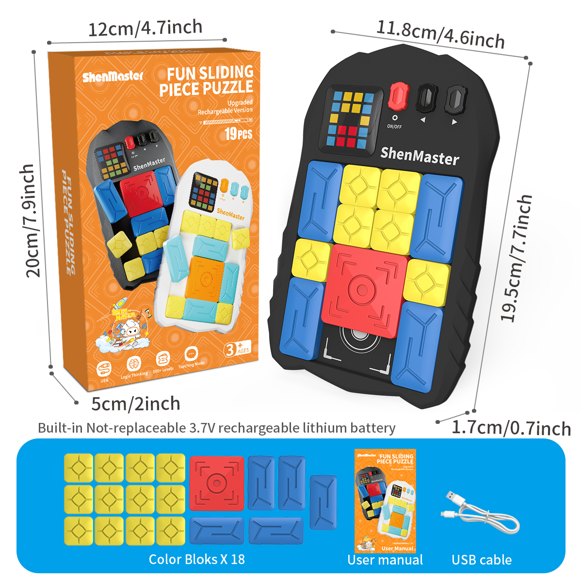 Rechargeable Super Slide Puzzle Game,Klotski Brain Toys for Kids Teens