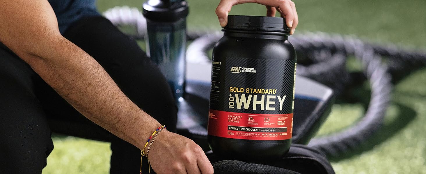 gold standard whey protein powder, optimum nutrition, on protein