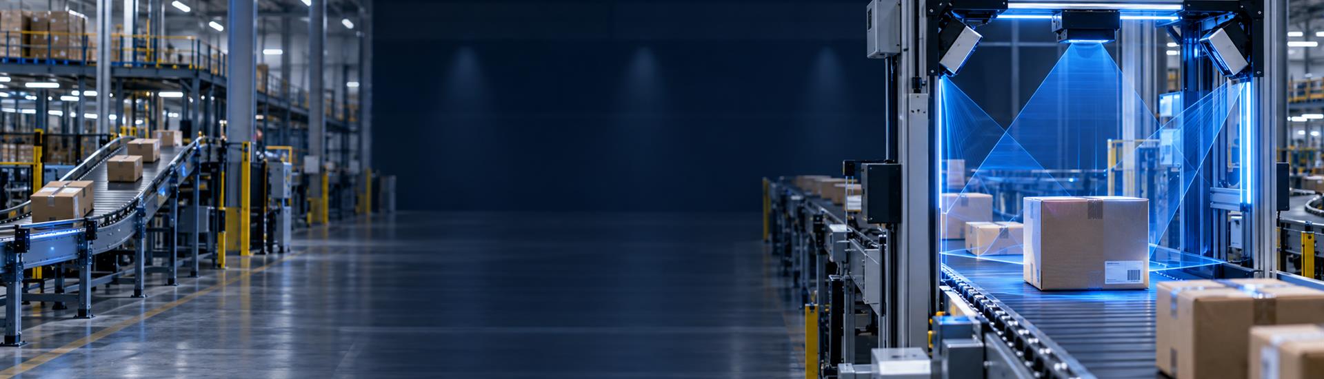 CONLIDA DWS parcel dimensioning system in an automated logistics warehouse