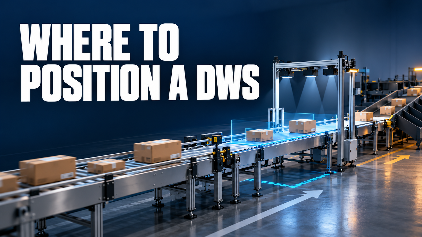 Highlighted DWS measurement zone positioned on a straight parcel conveyor