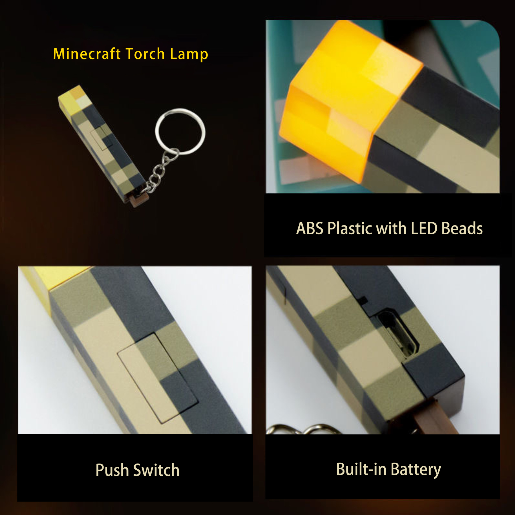 Pixel Cubic Torch Keychain