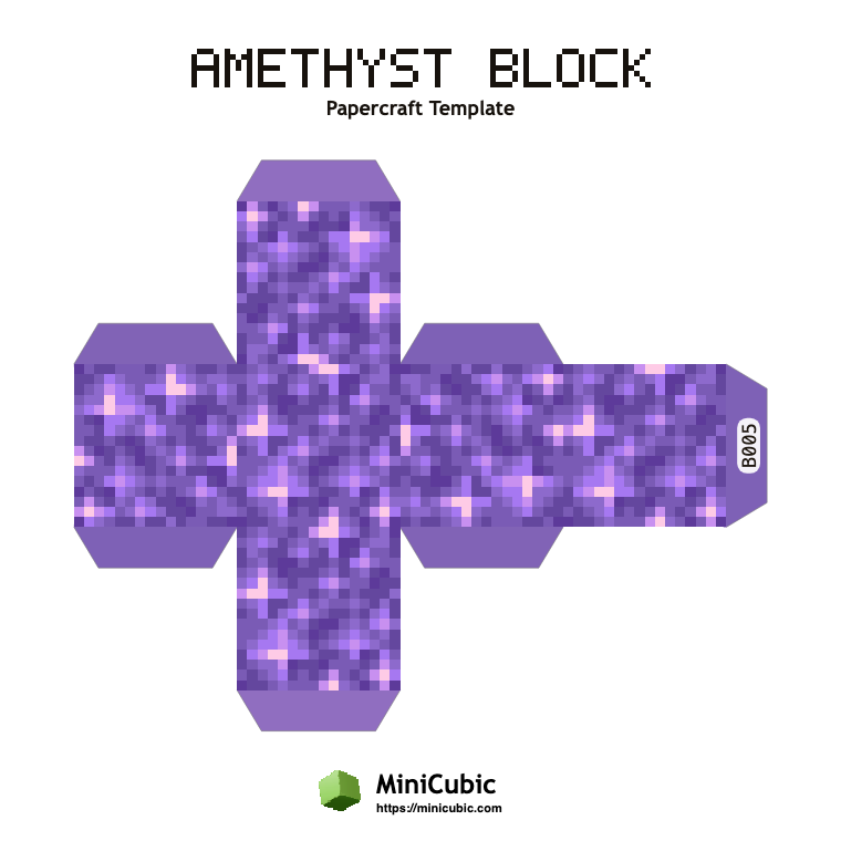 Amethyst Block Minecraft papercraft template with printable fold tabs