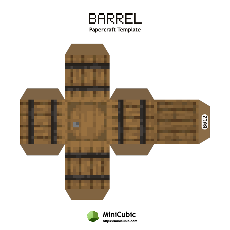 Barrel Minecraft papercraft template with printable fold tabs