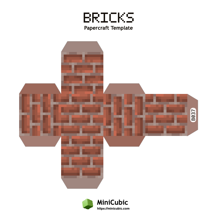 Bricks Minecraft papercraft template with printable fold tabs
