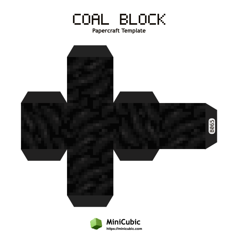 Coal Block Minecraft papercraft template with printable fold tabs