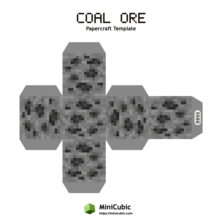 Coal Ore Minecraft papercraft template with printable fold tabs