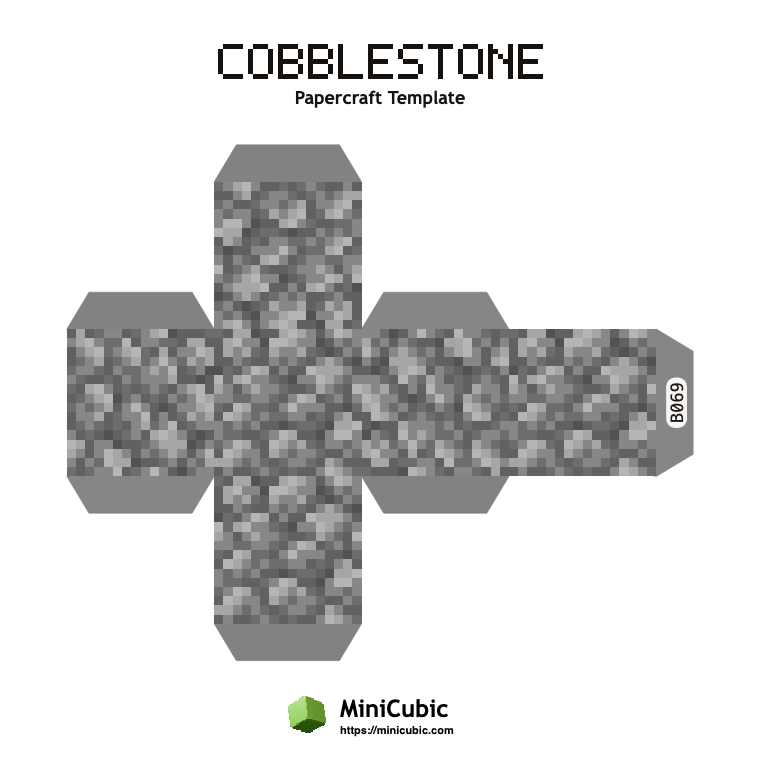 Cobblestone Minecraft papercraft template with printable fold tabs