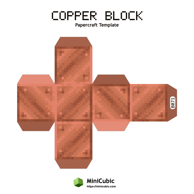 Copper Block Minecraft papercraft template with printable fold tabs
