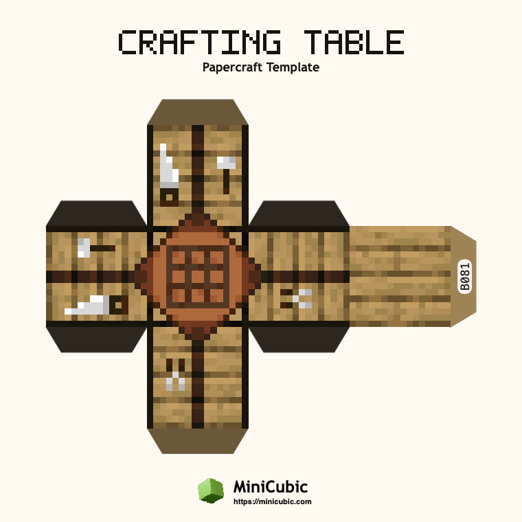 Crafting Table Minecraft papercraft template with printable fold tabs