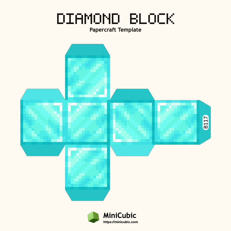 Diamond Block Minecraft papercraft template with printable fold tabs