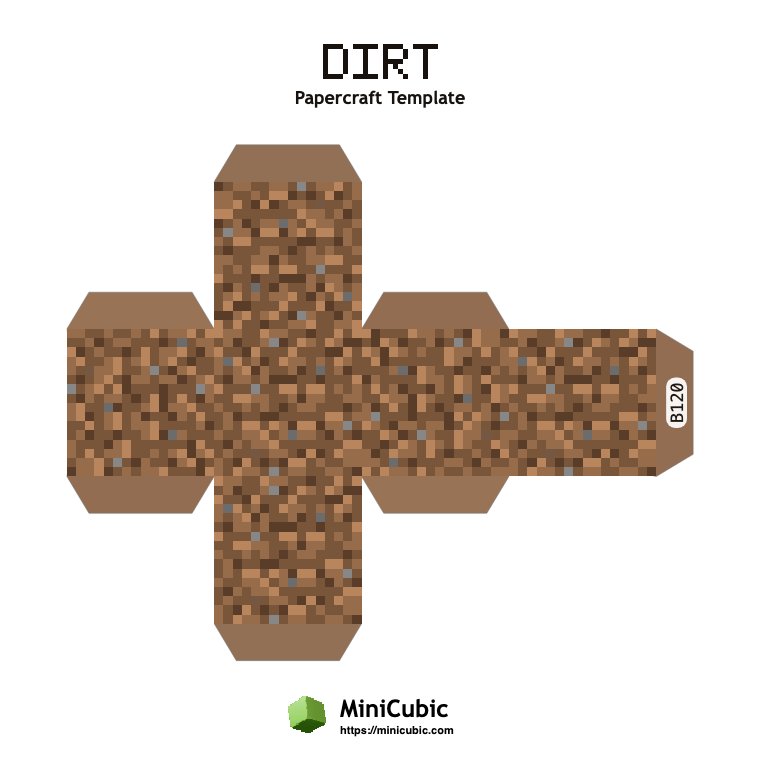 Dirt Minecraft papercraft template with printable fold tabs