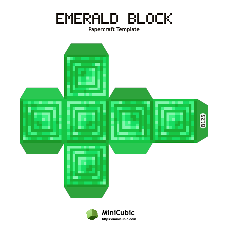 Emerald Block Minecraft papercraft template with printable fold tabs