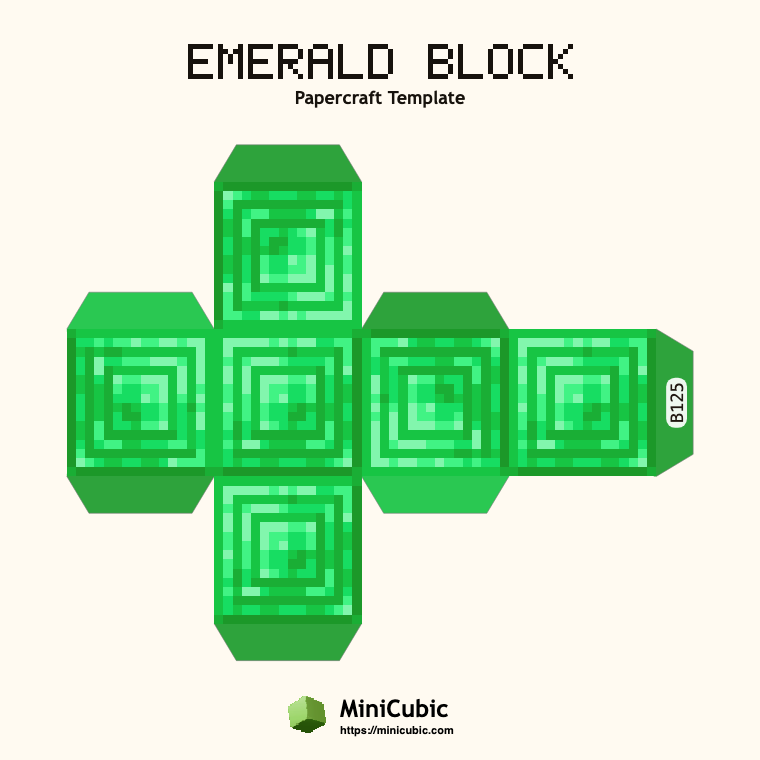 Emerald Block Minecraft papercraft template with printable fold tabs