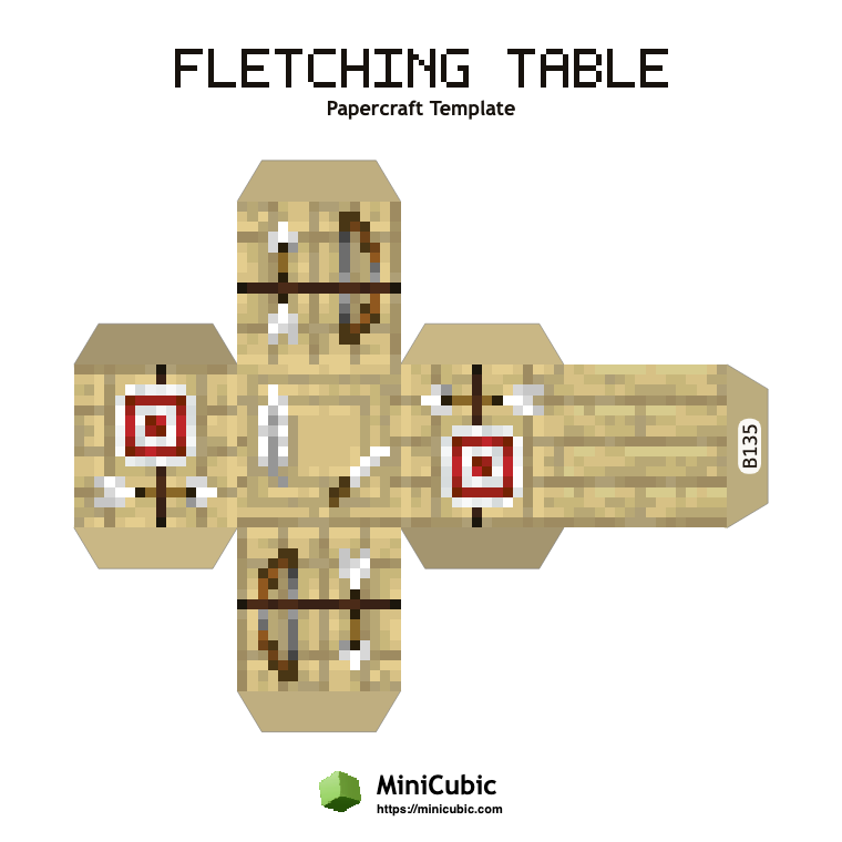 Fletching Table Minecraft papercraft template with printable fold tabs