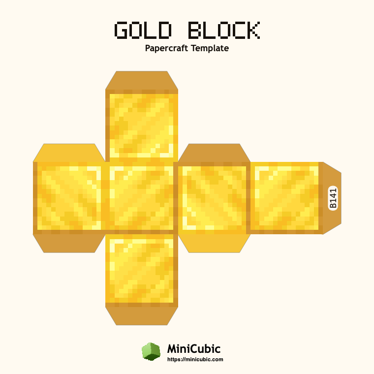 Gold Block Minecraft papercraft template with printable fold tabs