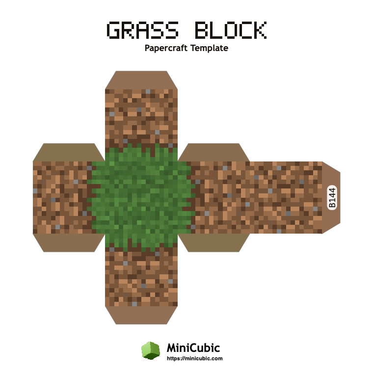 Grass Block Minecraft papercraft template with printable fold tabs