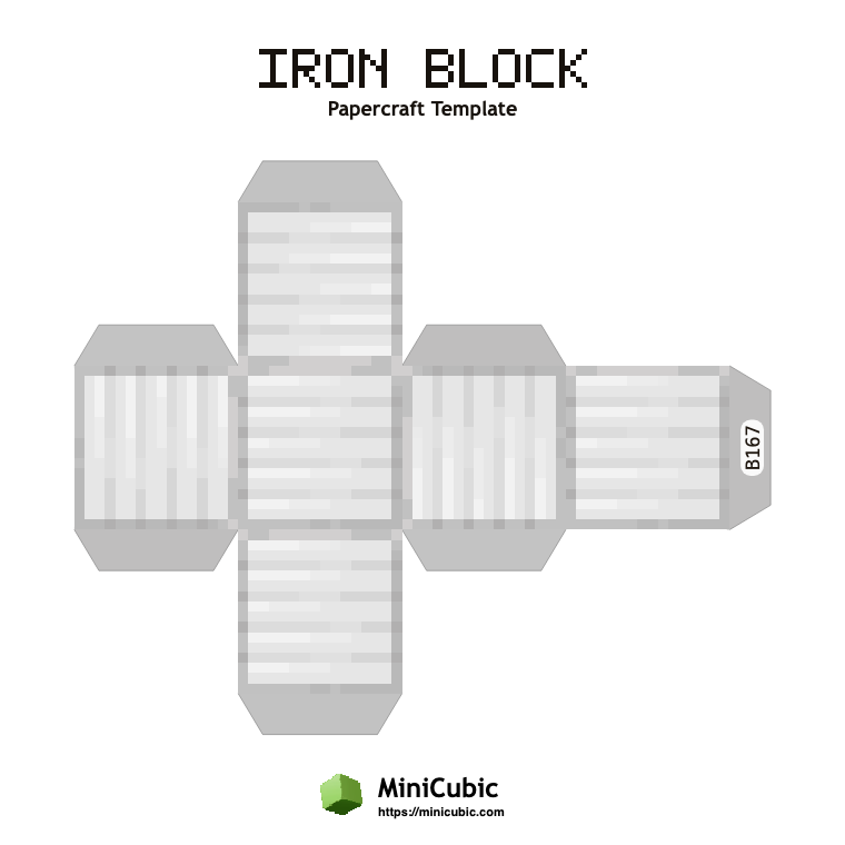 Iron Block Minecraft papercraft template with printable fold tabs