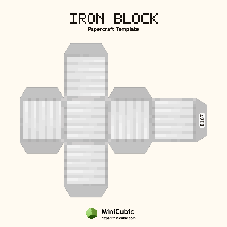 Iron Block Minecraft papercraft template with printable fold tabs