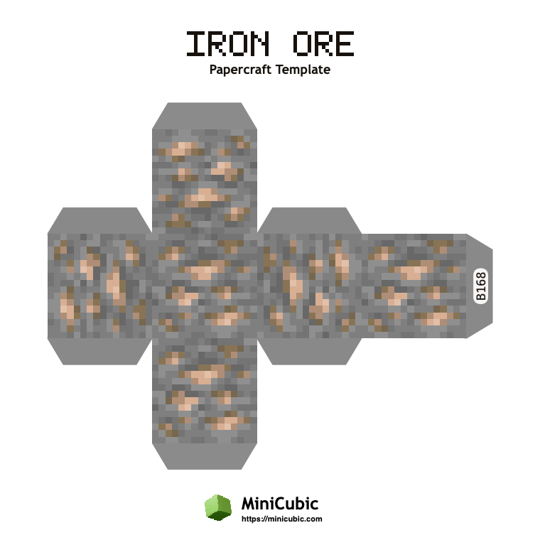 Iron Ore Minecraft papercraft template with printable fold tabs