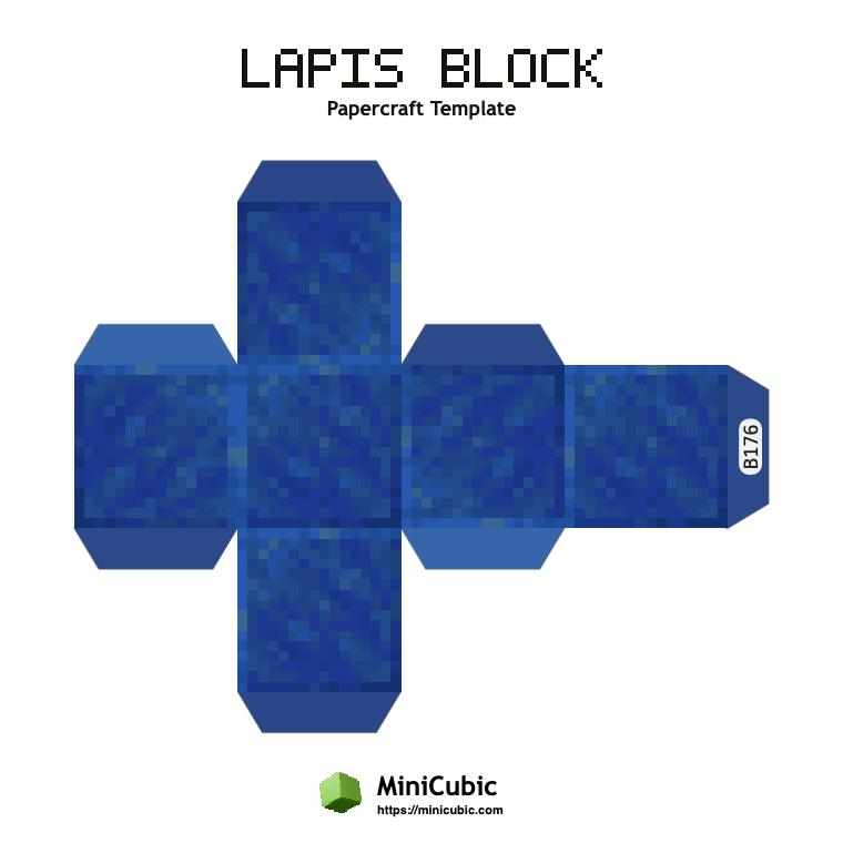 Lapis Block Minecraft papercraft template with printable fold tabs