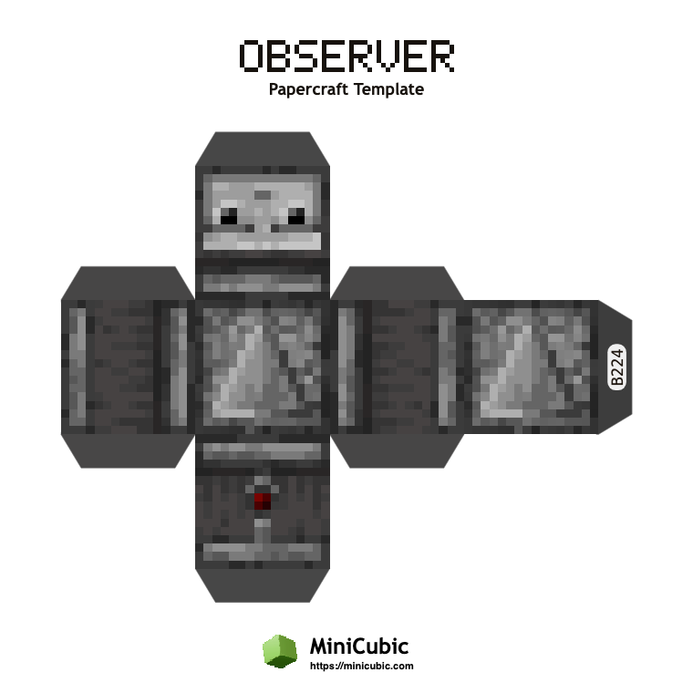 Observer Minecraft papercraft template with printable fold tabs