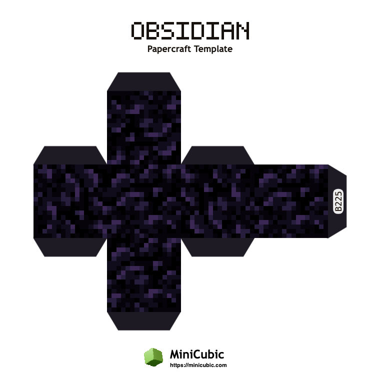 Obsidian Minecraft papercraft template with printable fold tabs