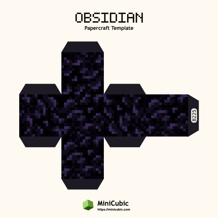 Obsidian Minecraft papercraft template with printable fold tabs