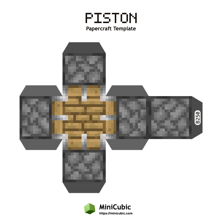 Piston Minecraft papercraft template with printable fold tabs