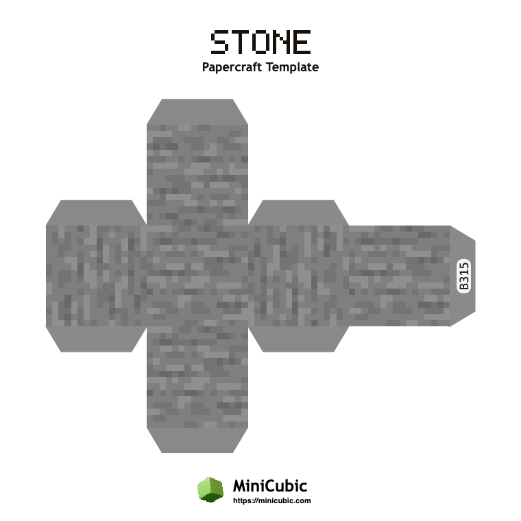 Stone Minecraft papercraft template with printable fold tabs
