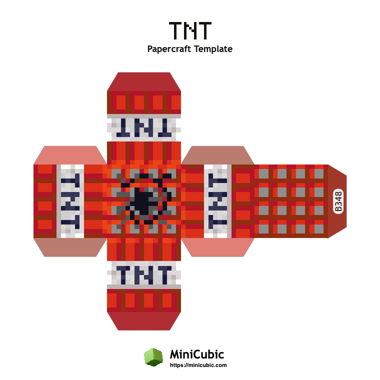 TNT Minecraft papercraft template with printable fold tabs