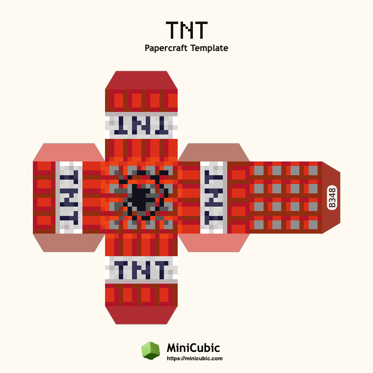 TNT Minecraft papercraft template with printable fold tabs