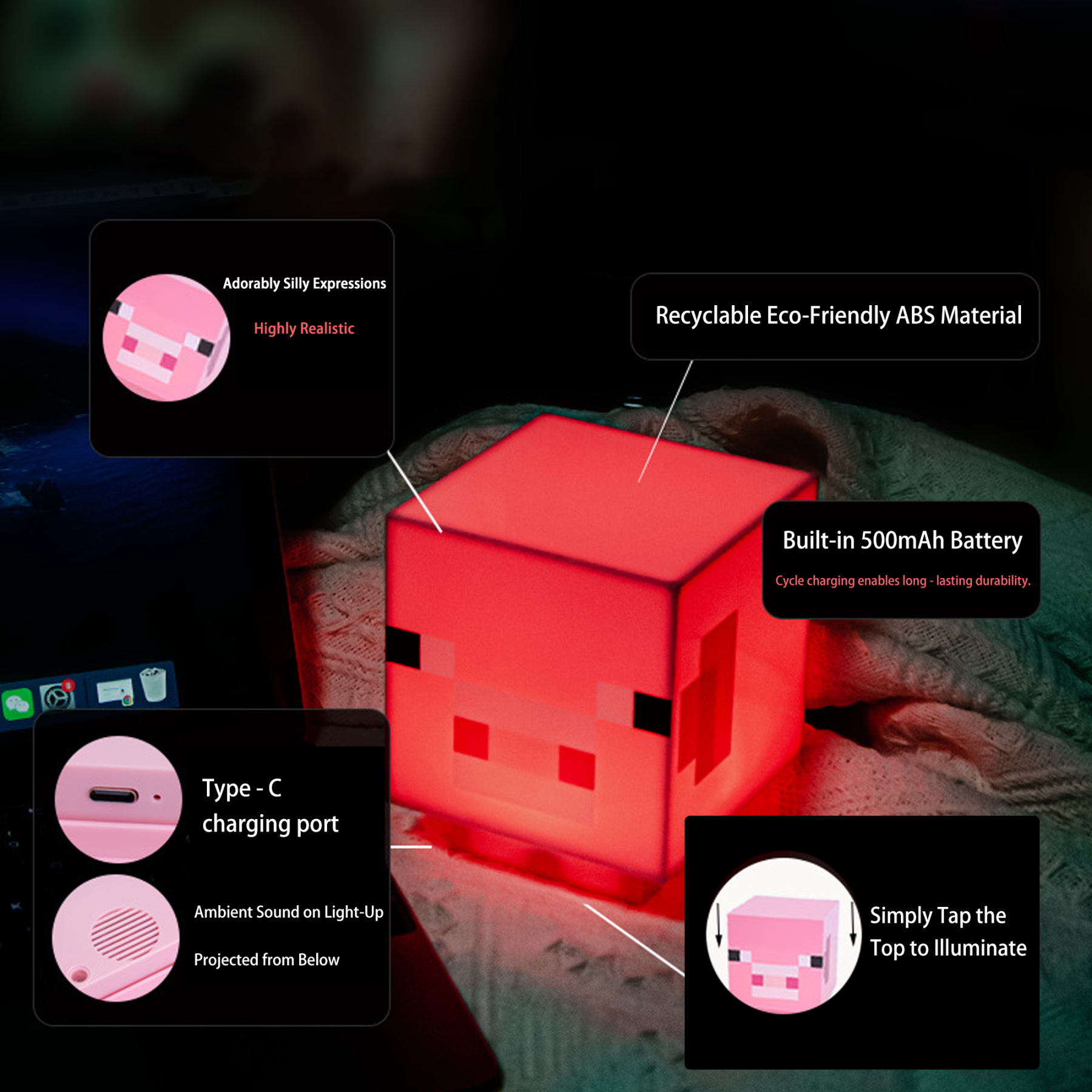 Pixel Cubic Piggy Night Light