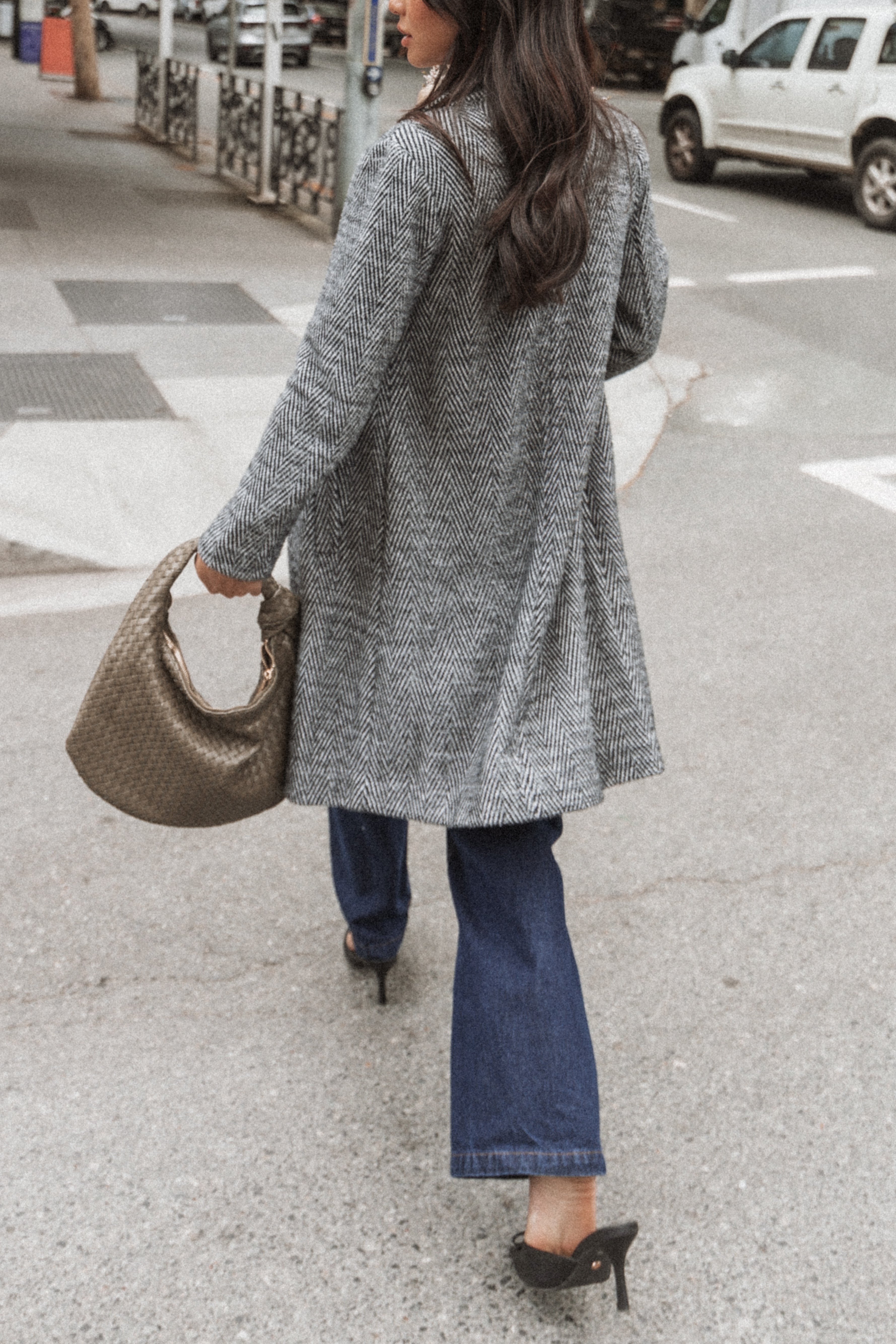 Nicoletta Single Button Herringbone Coat - Black-Aur Fashion