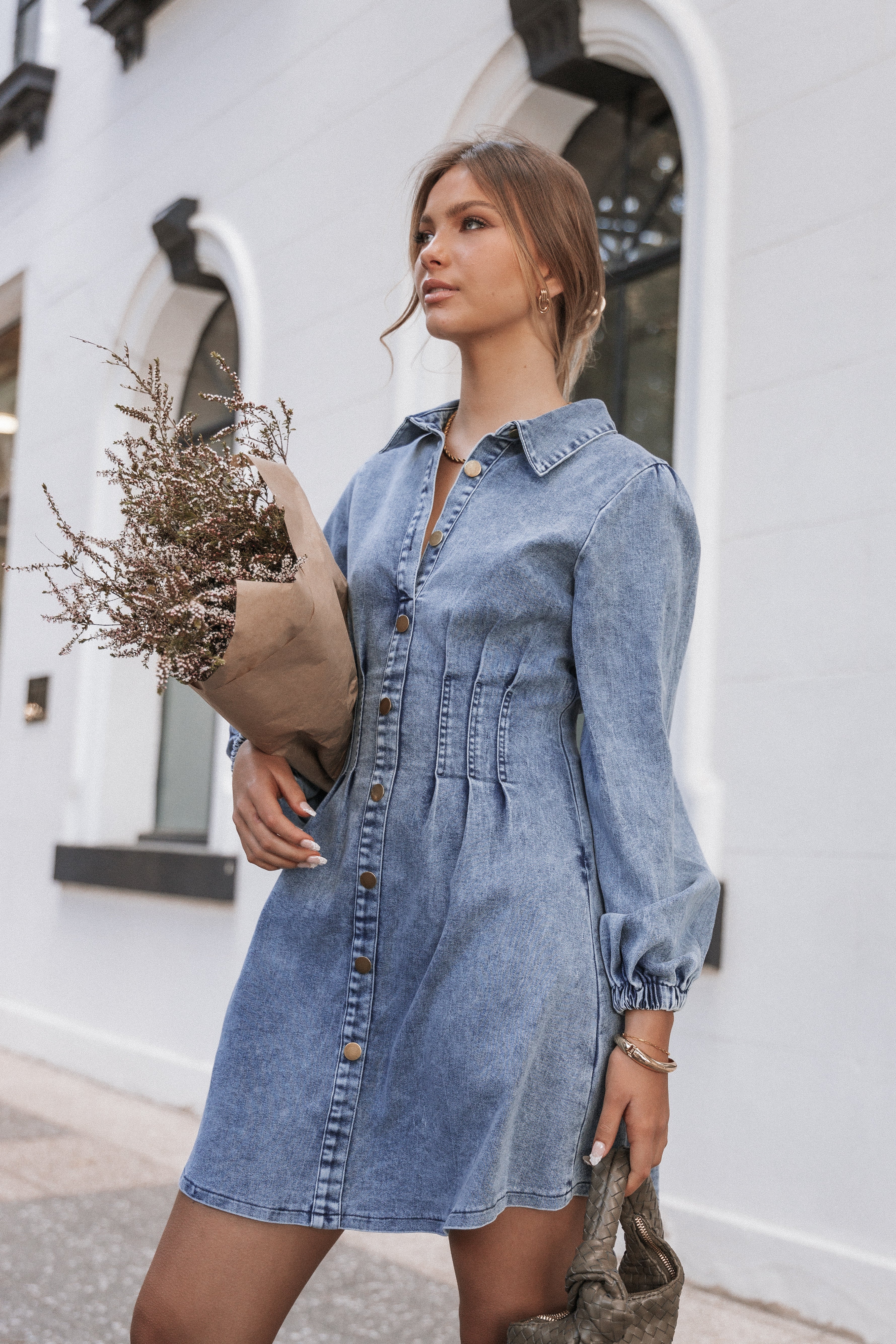 Phoenix Long Sleeve Mini Dress - Denim-Aur Fashion