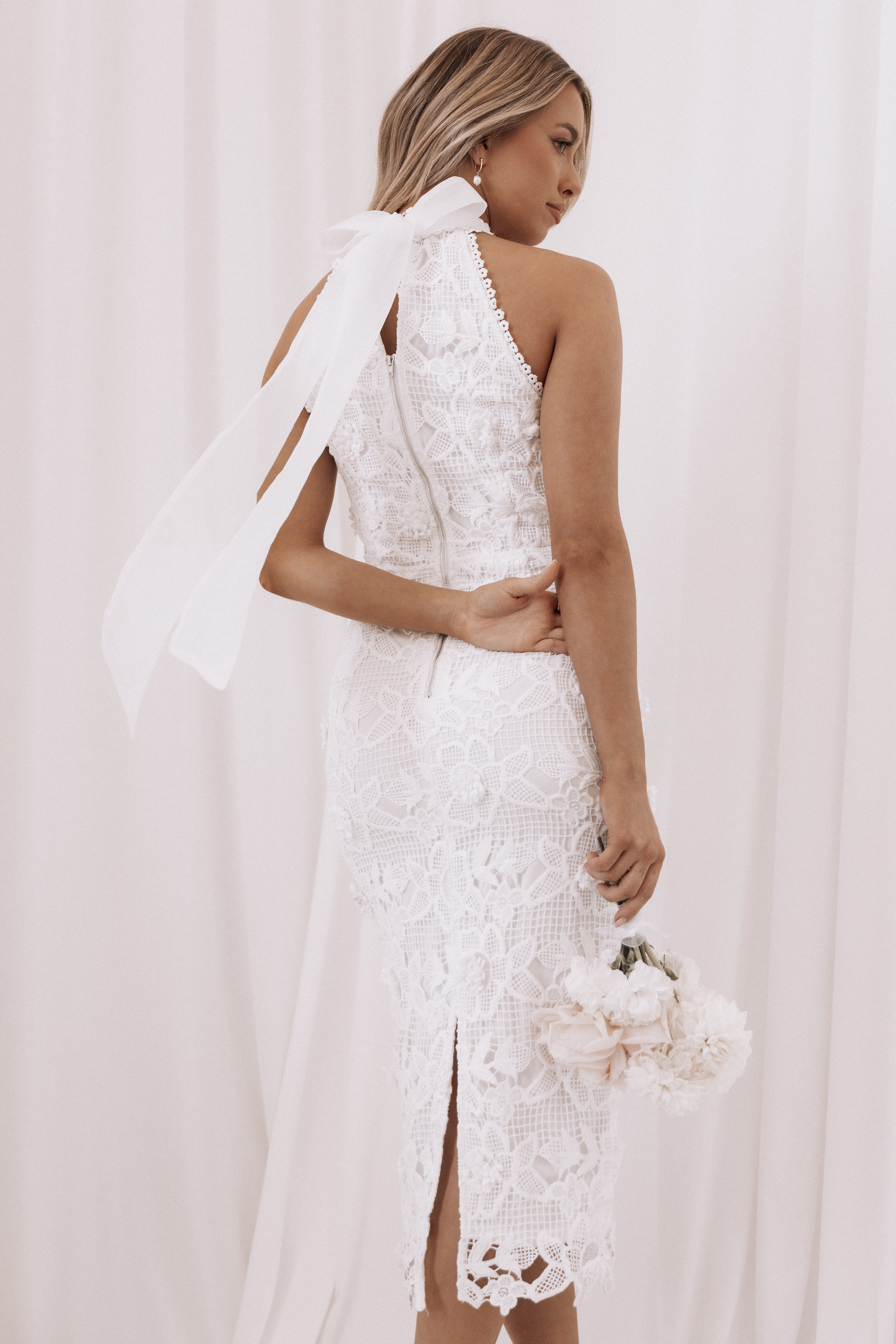 Adalyn Halterneck Midi Dress - White-Aur Fashion