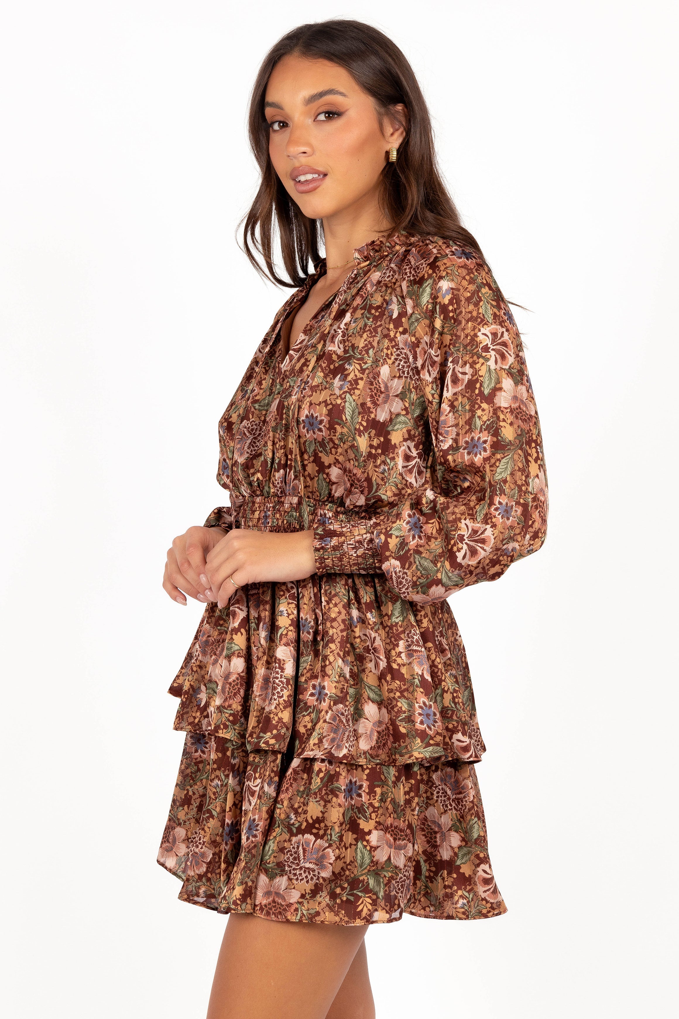 Alby Long Sleeve Mini Dress - Chocolate Brown-Aur Fashion