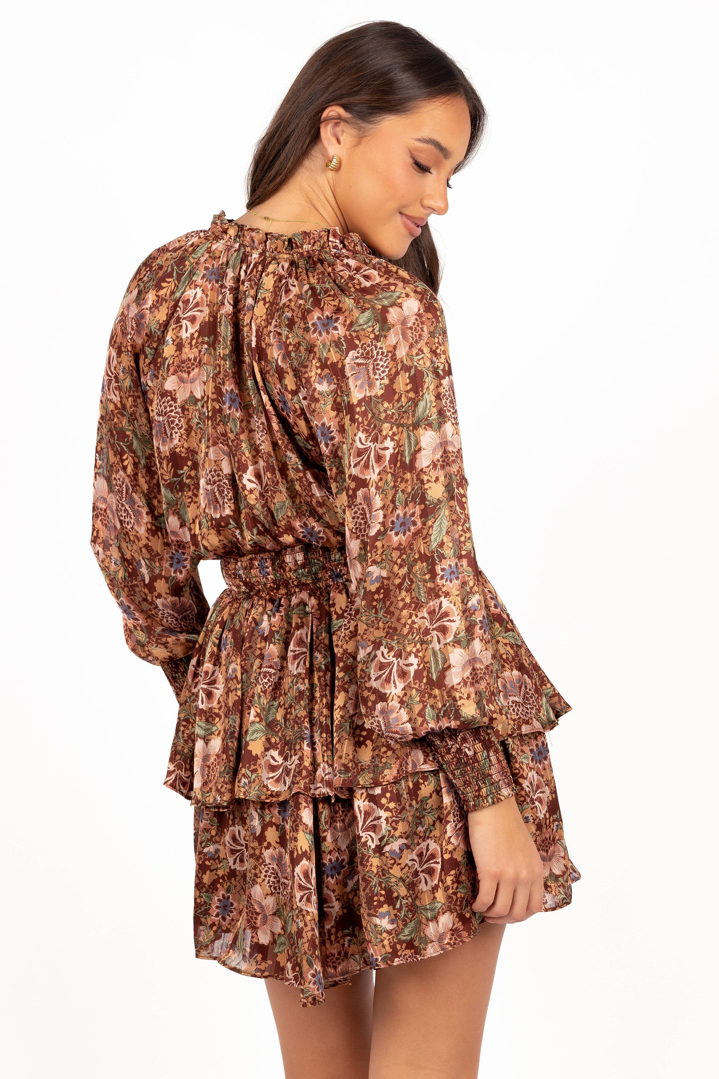 Alby Long Sleeve Mini Dress - Chocolate Brown-Aur Fashion