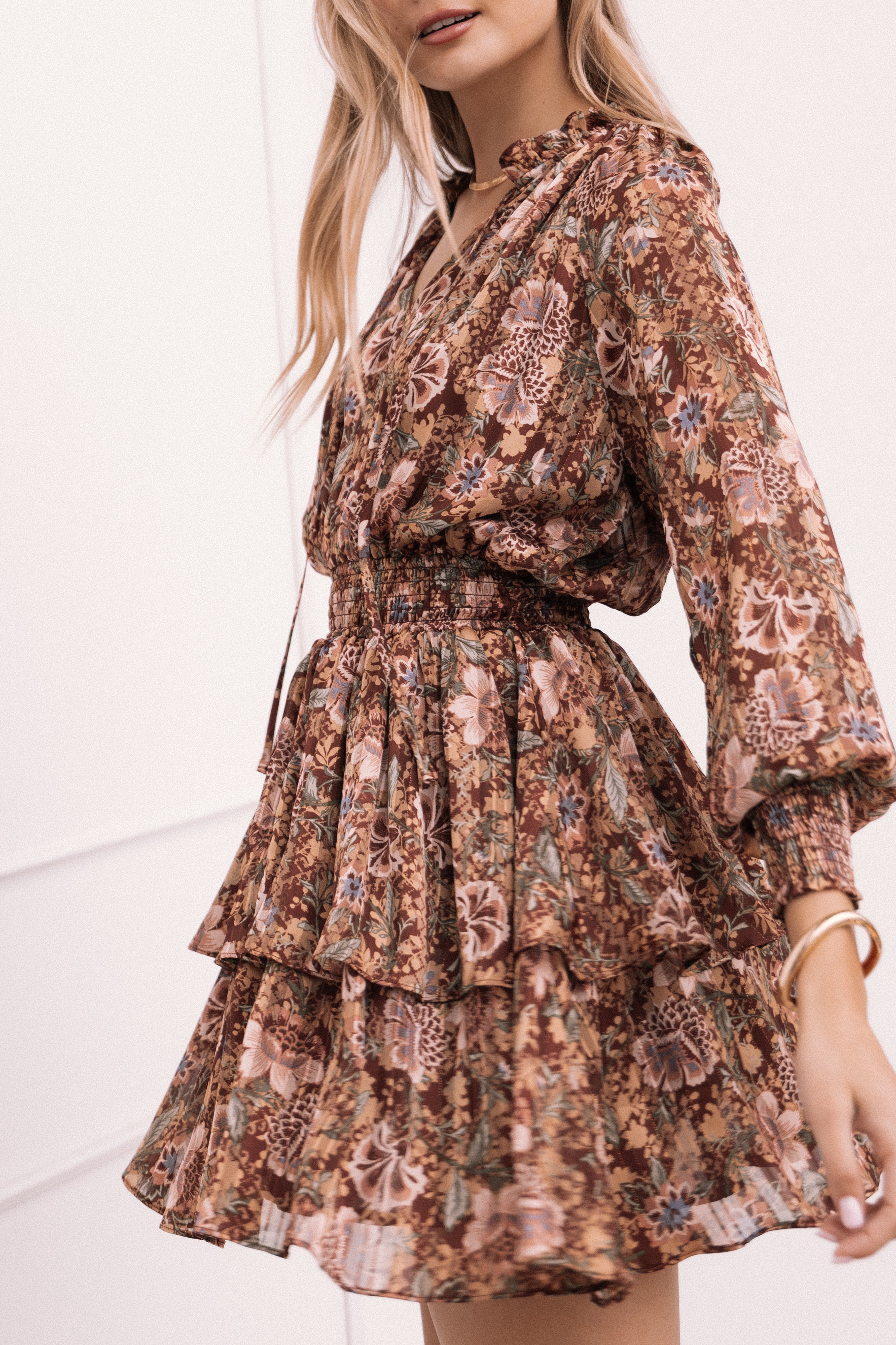 Alby Long Sleeve Mini Dress - Chocolate Brown-Aur Fashion