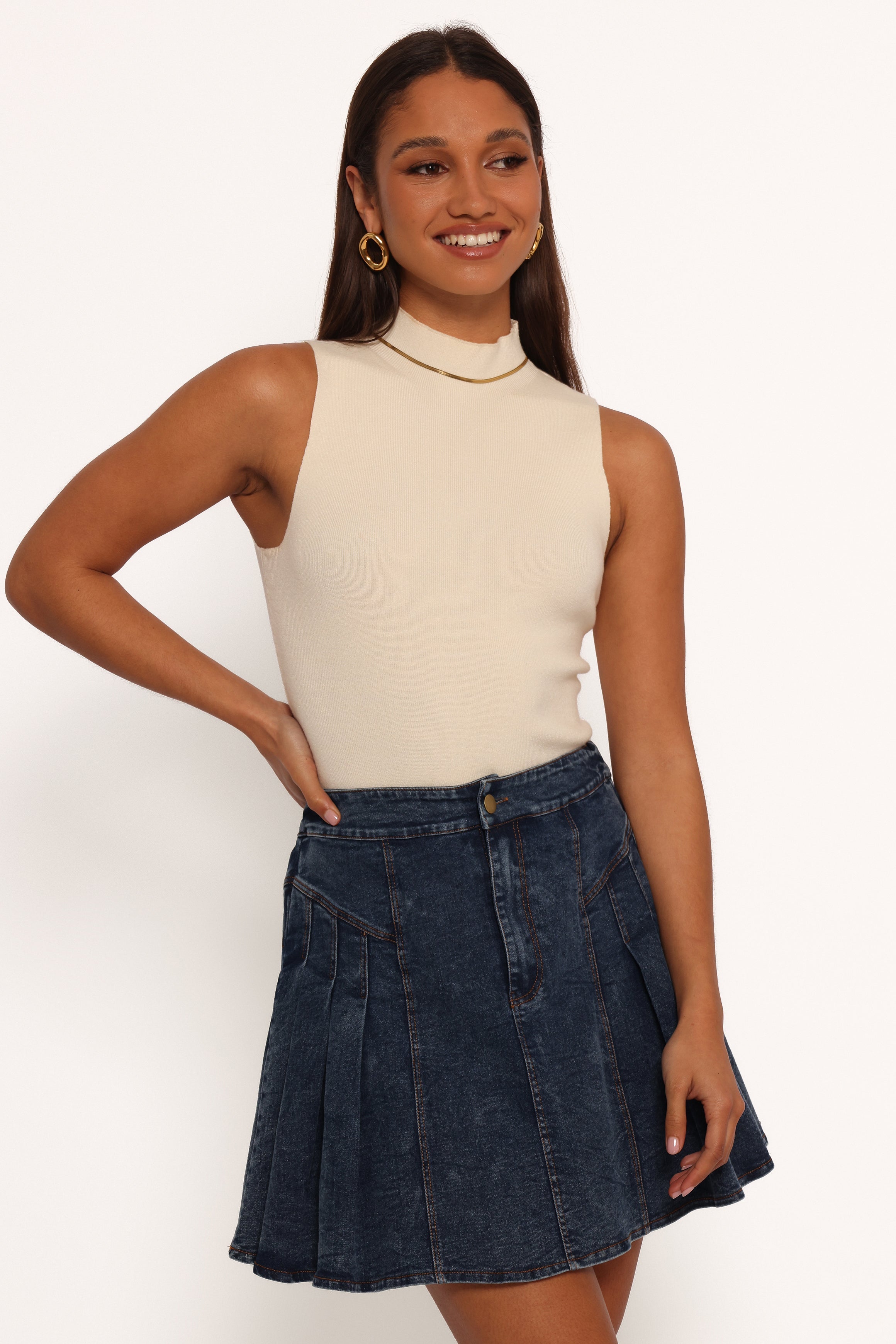Alek Pleated Mini Skirt - Mid Wash Denim-Aur Fashion