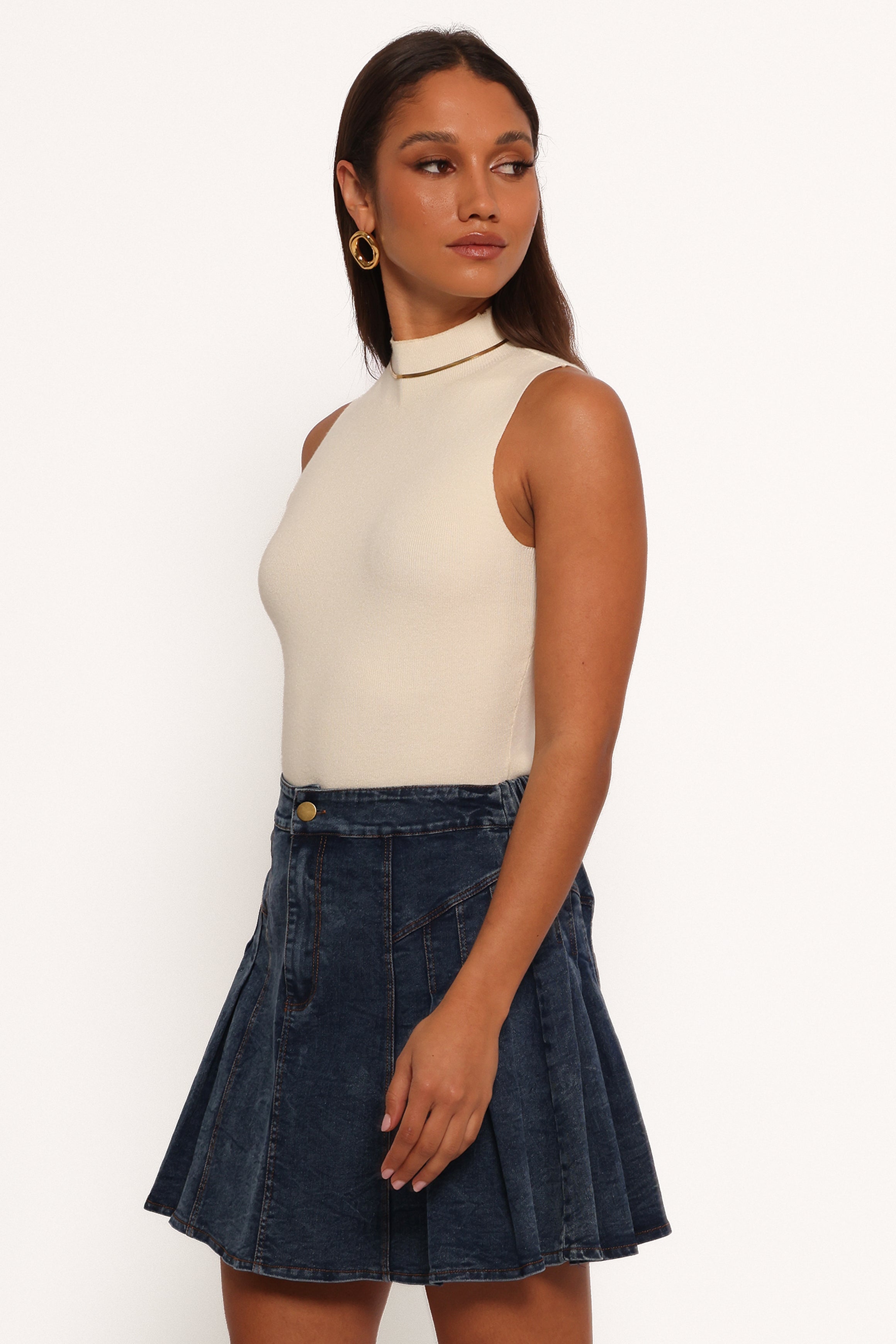 Alek Pleated Mini Skirt - Mid Wash Denim-Aur Fashion