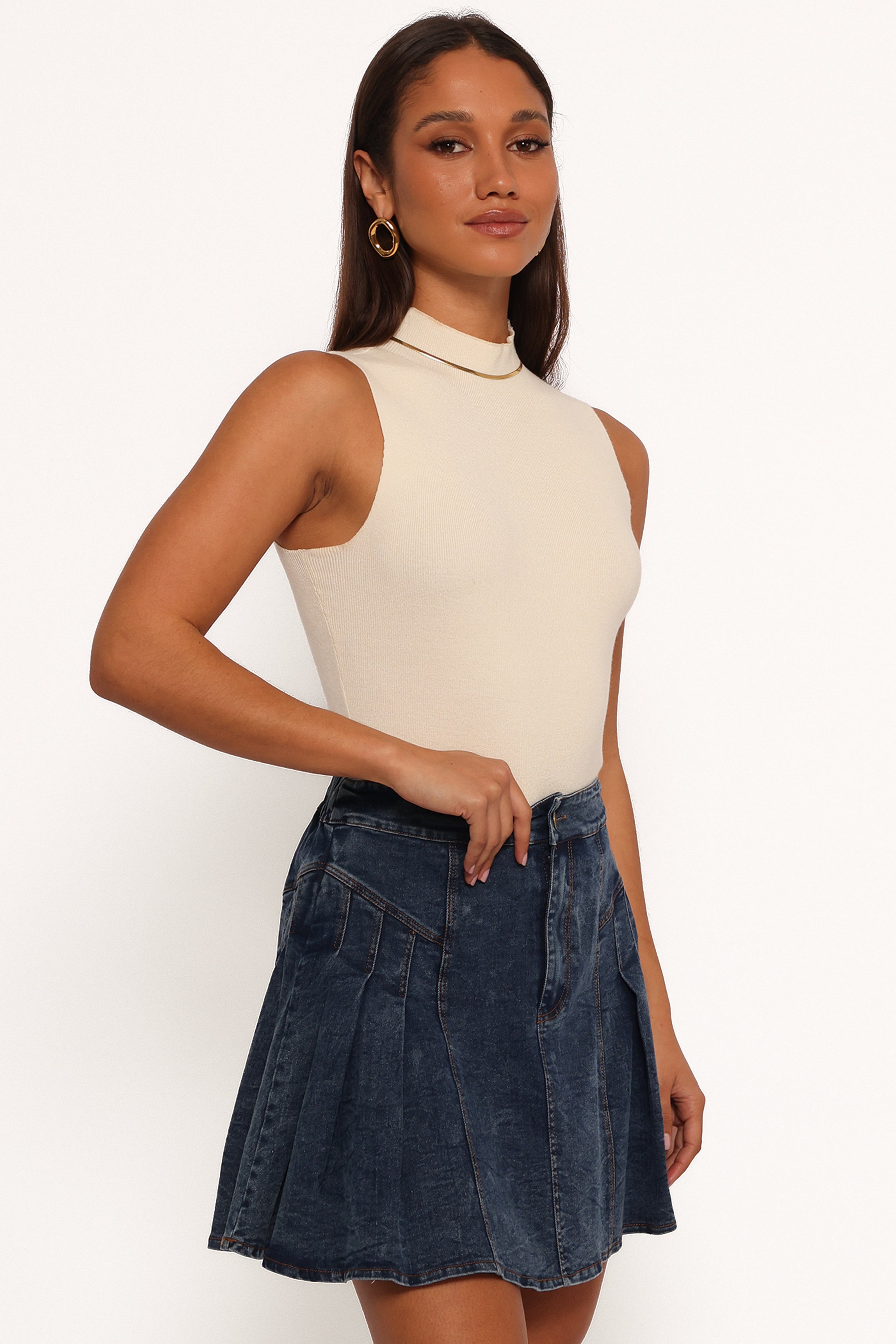 Alek Pleated Mini Skirt - Mid Wash Denim-Aur Fashion