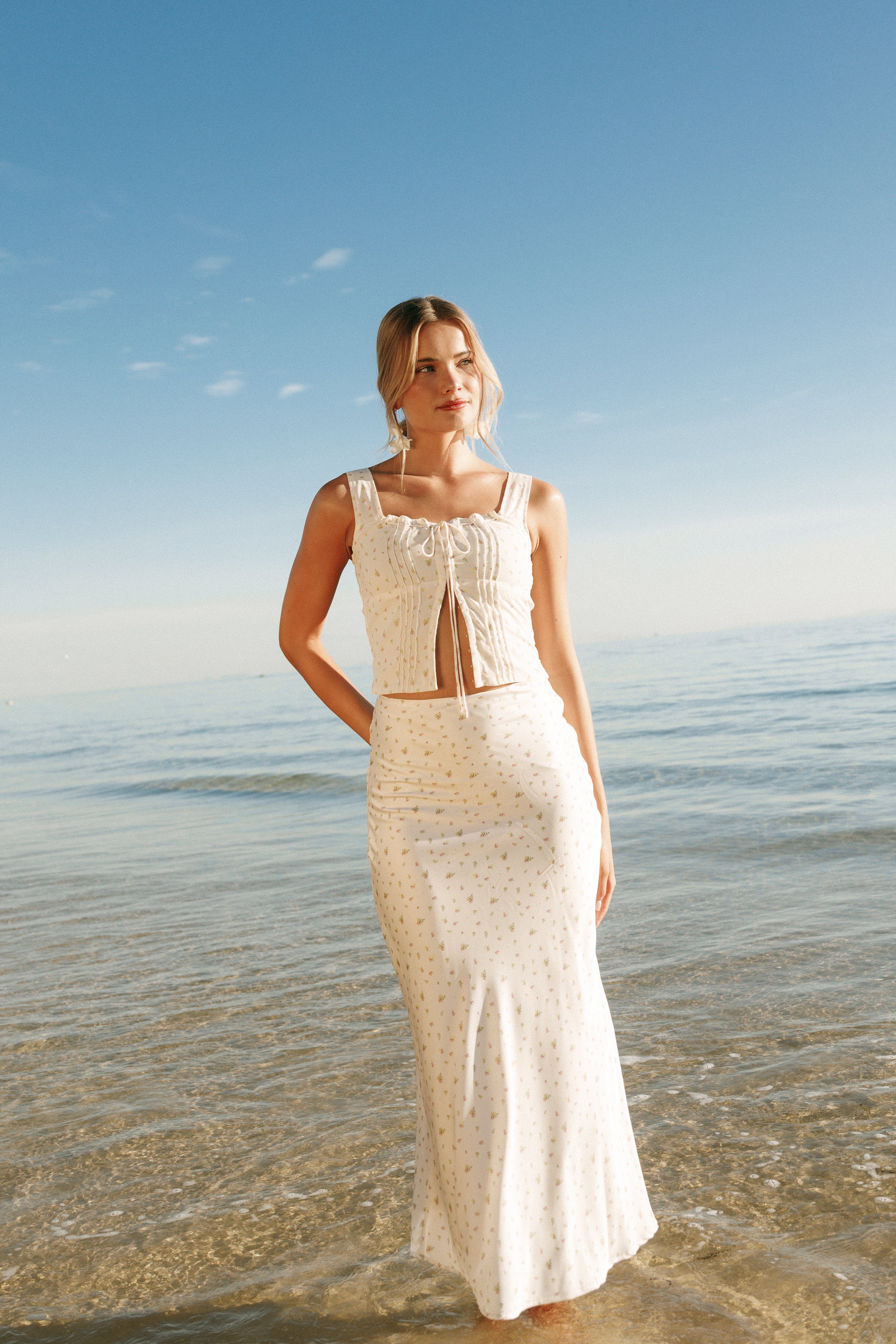 Mei Satin Midi Skirt - Tiny Blooms-Aur Fashion