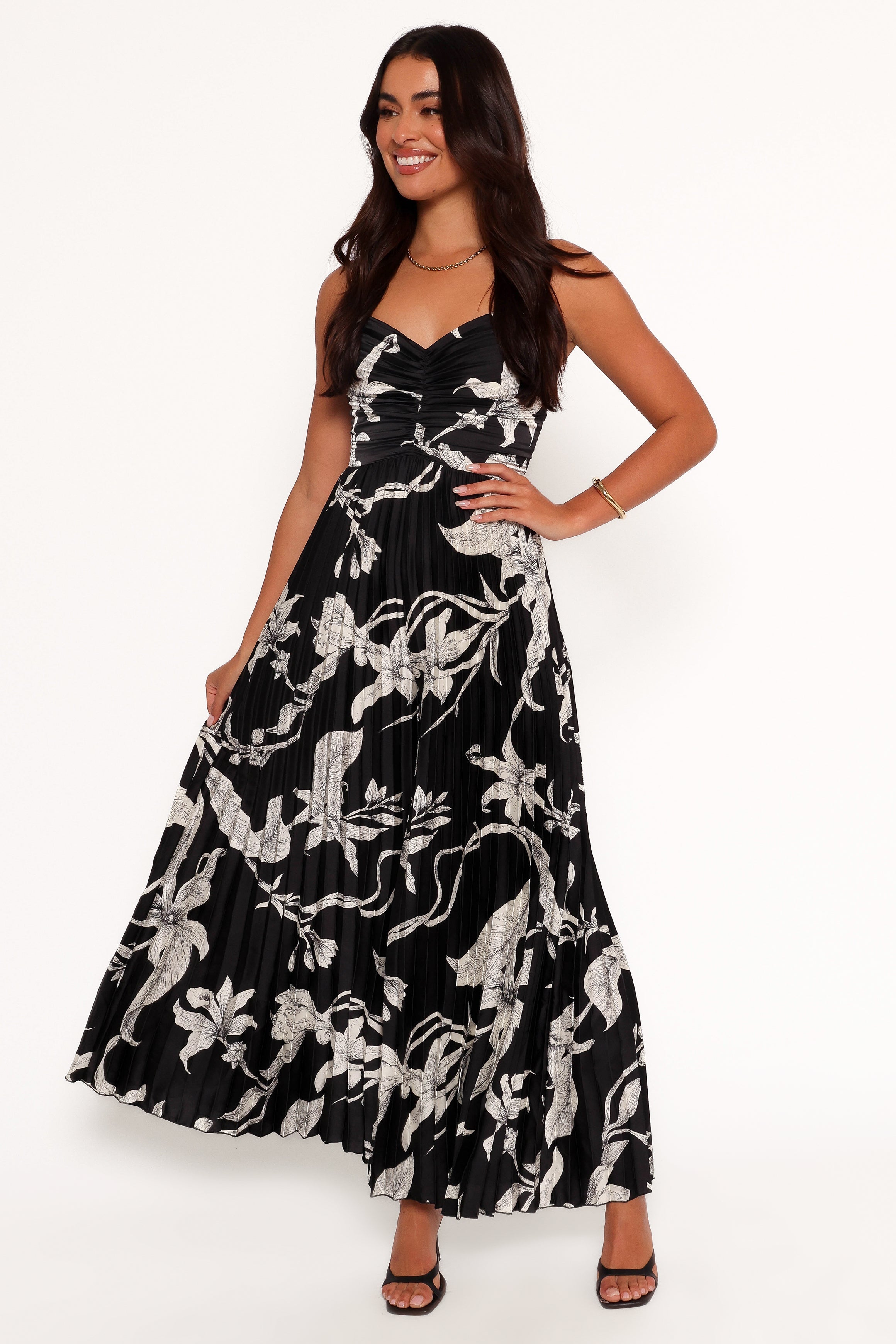 Angelique Pleated Jumpsuit - Black Floral-Aur Fashion